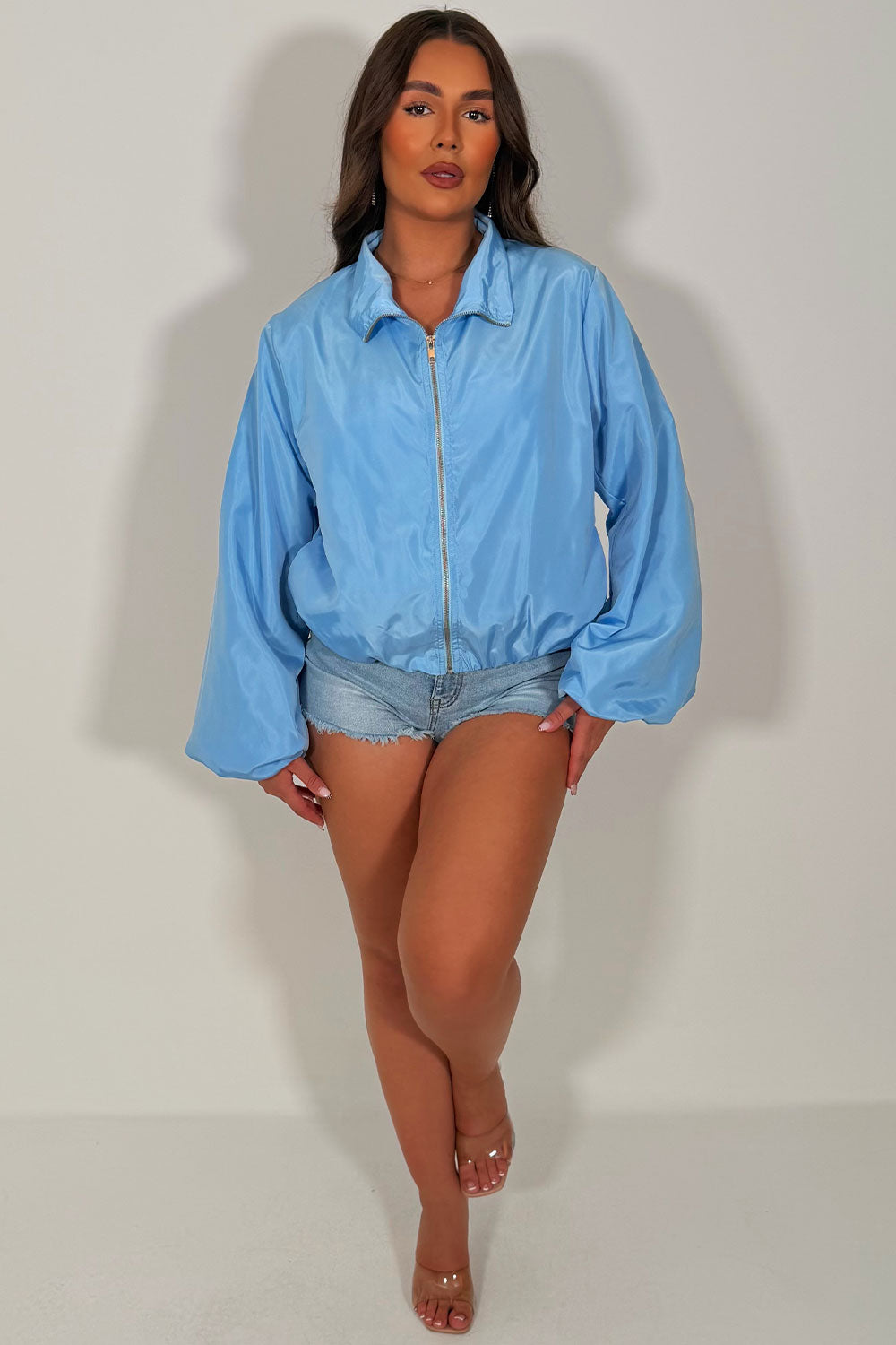 Festival Jacket Funnel Neck Windbreaker Sky Blue