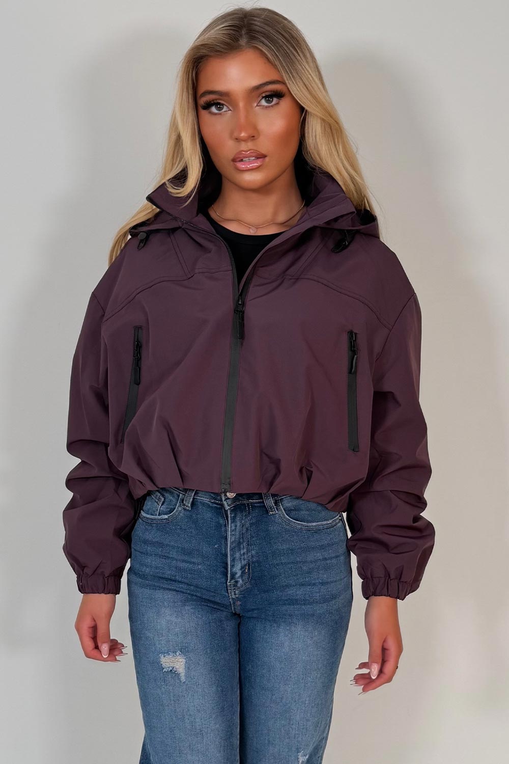 Crop Padded Jacket With Hood Purple
