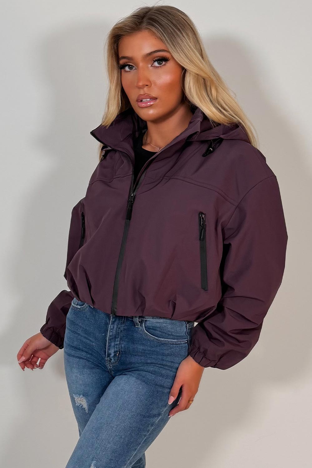Crop Padded Jacket With Hood Purple