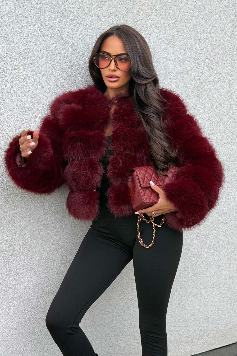 Faux Fur Bubble Coat Burgundy