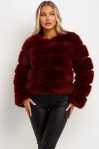 Faux Fur Bubble Coat Burgundy