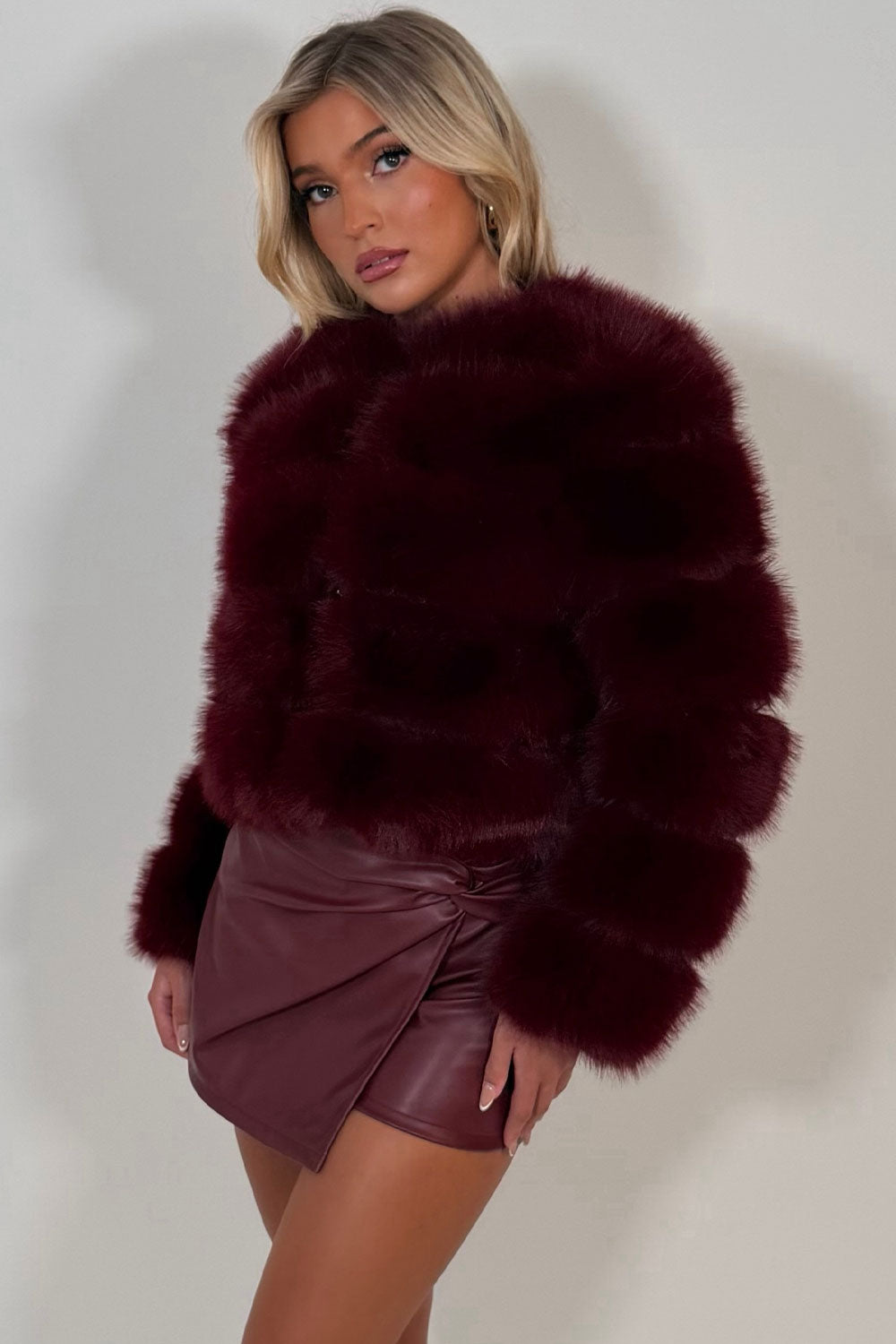 Faux Fur Bubble Coat Burgundy