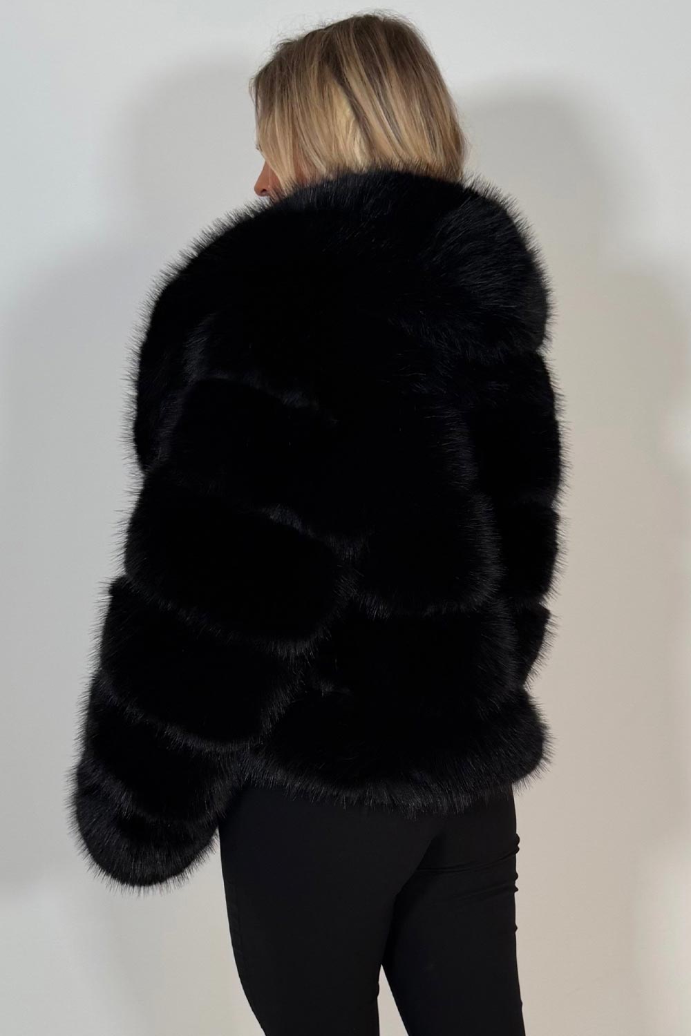Black Faux Fur Coat With Collar