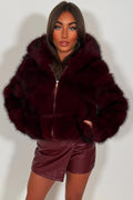 Burgundy Faux Fur Jacket With Hood