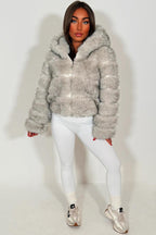 Grey Faux Fur Jacket With Hood