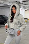 Grey Faux Fur Jacket With Hood