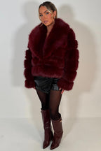Faux Fur Coat With Collar Burgundy