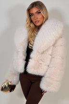 Beige Faux Fur Coat With Collar