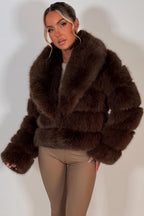 Faux Fur Coat With Collar Brown