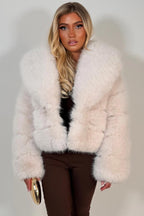 Beige Faux Fur Coat With Collar