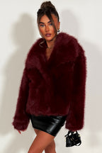 Burgundy Faux Fur Jacket Collared