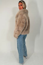 Faux Fur Jacket Collared Beige