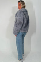 Faux Fur Jacket Collared Grey