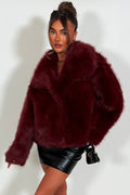 Burgundy Faux Fur Jacket Collared