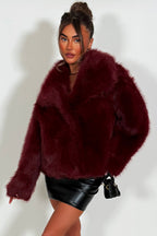 Burgundy Faux Fur Jacket Collared
