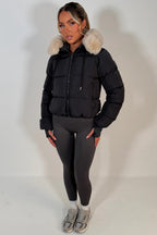 Puffer Jacket With Fur Hood Charcoal Grey