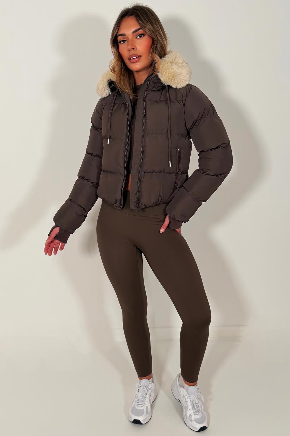 Brown Puffer Jacket With Fur Hood