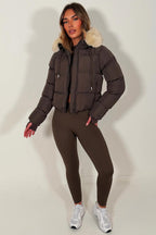 Brown Puffer Jacket With Fur Hood