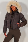 Brown Puffer Jacket With Fur Hood