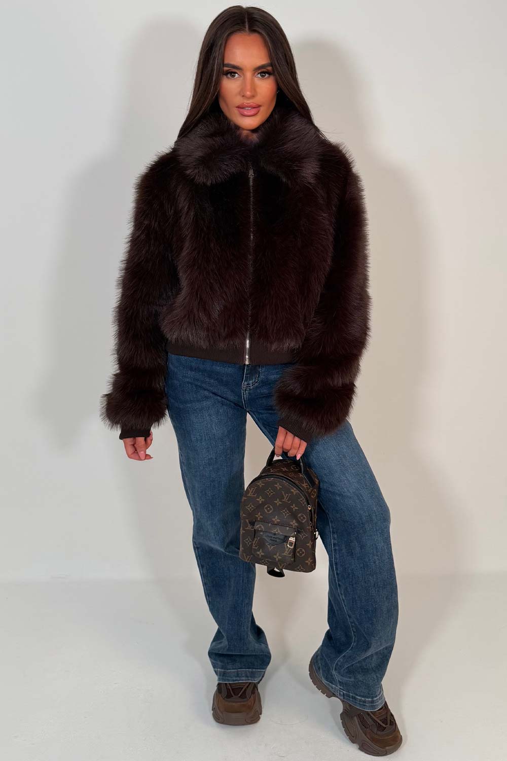 Faux Fur Jacket Brown