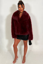 Burgundy Faux Fur Jacket Collared
