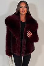 Faux Fur Jacket Collared Burgundy Colourway