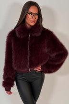 Faux Fur Jacket Burgundy