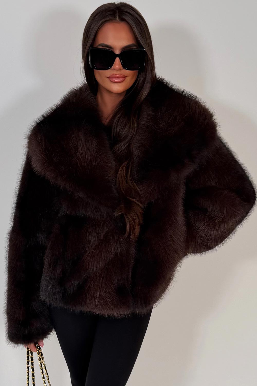 Faux Fur Jacket Collared Brown Colourway