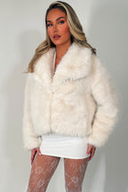 Faux Fur Jacket Collared White