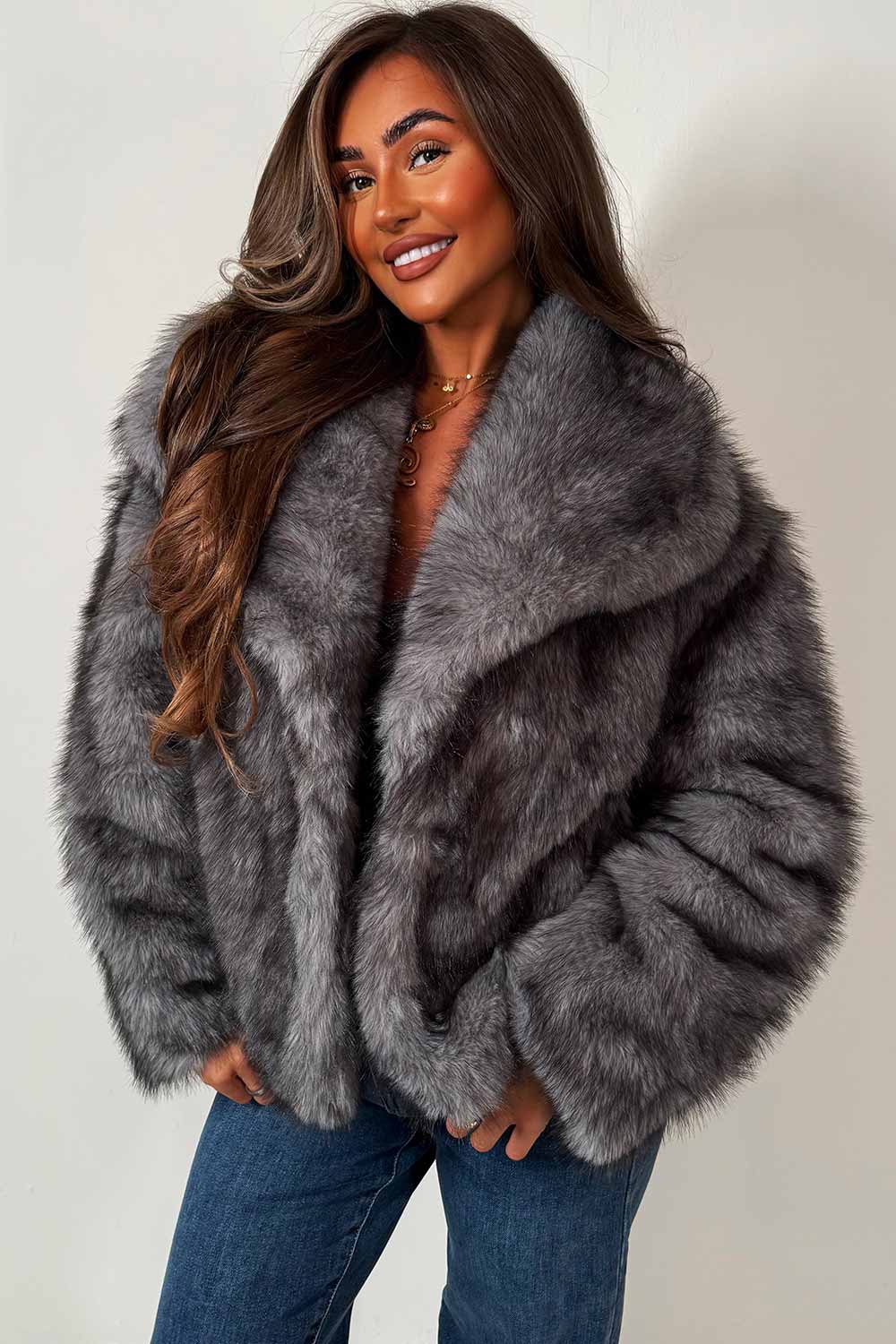 Faux Fur Jacket Grey