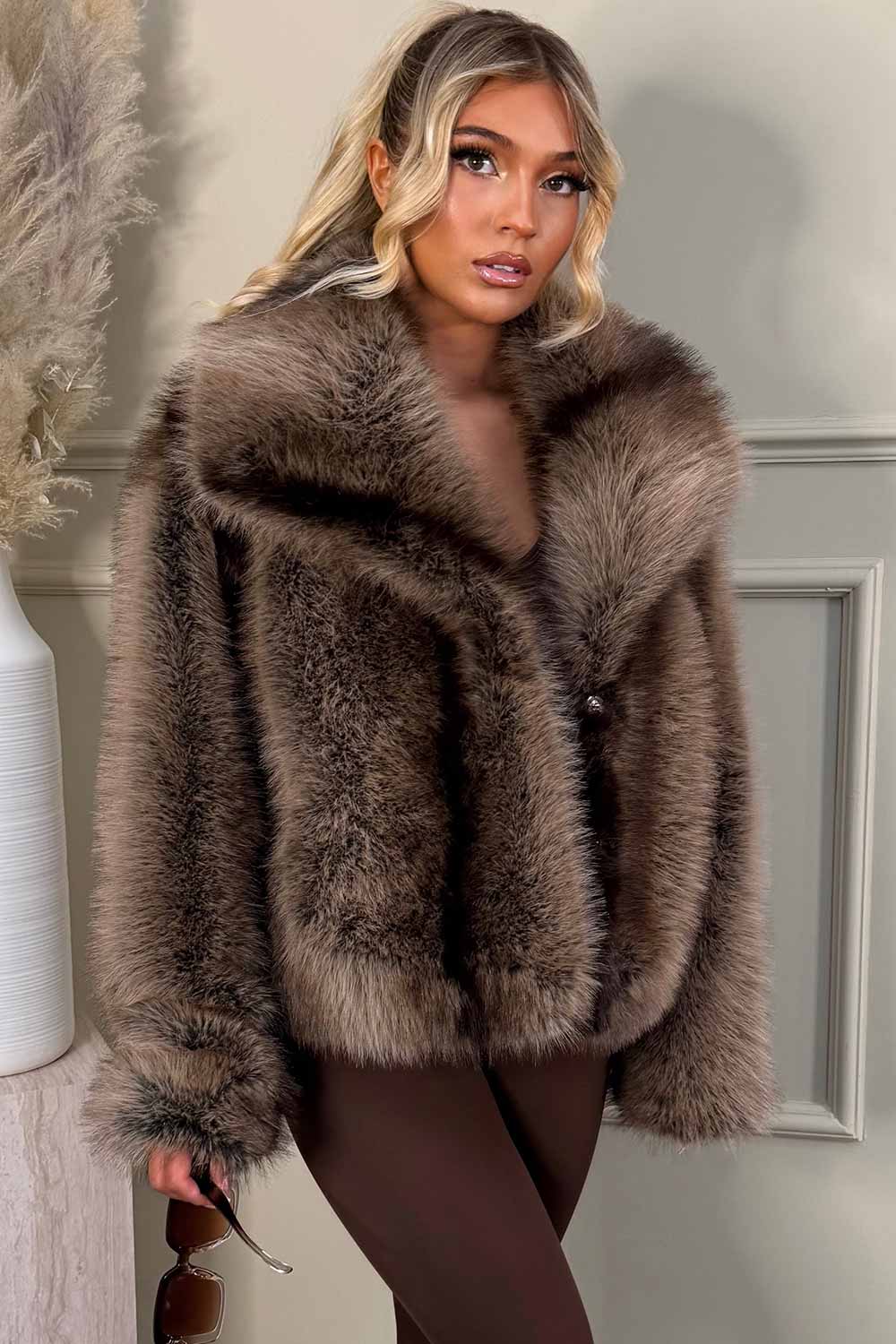 Faux Fur Coat Tan Colourway