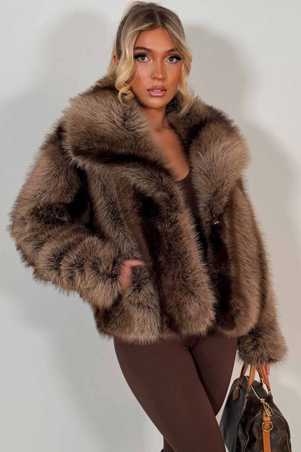 Faux Fur Coat Tan Colourway