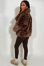 Faux Fur Jacket In Tan Leopard Print
