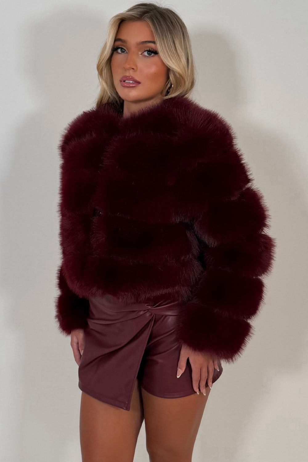 Faux Fur Bubble Coat Burgundy