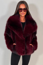 Faux Fur Jacket Collared Burgundy Colourway