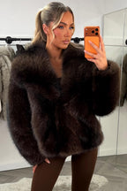 Faux Fur Jacket Collared Brown Colourway
