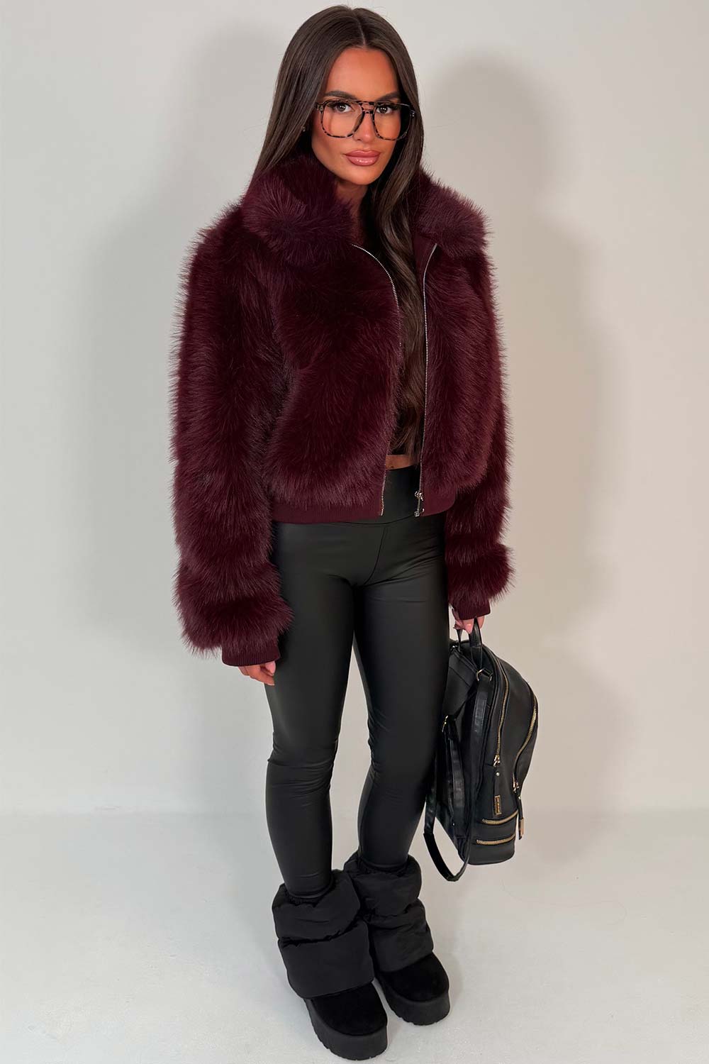 Faux Fur Jacket Burgundy