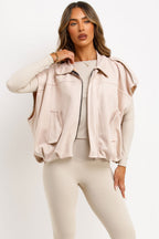 Faux Suede Crop Gilet With Tabs Beige