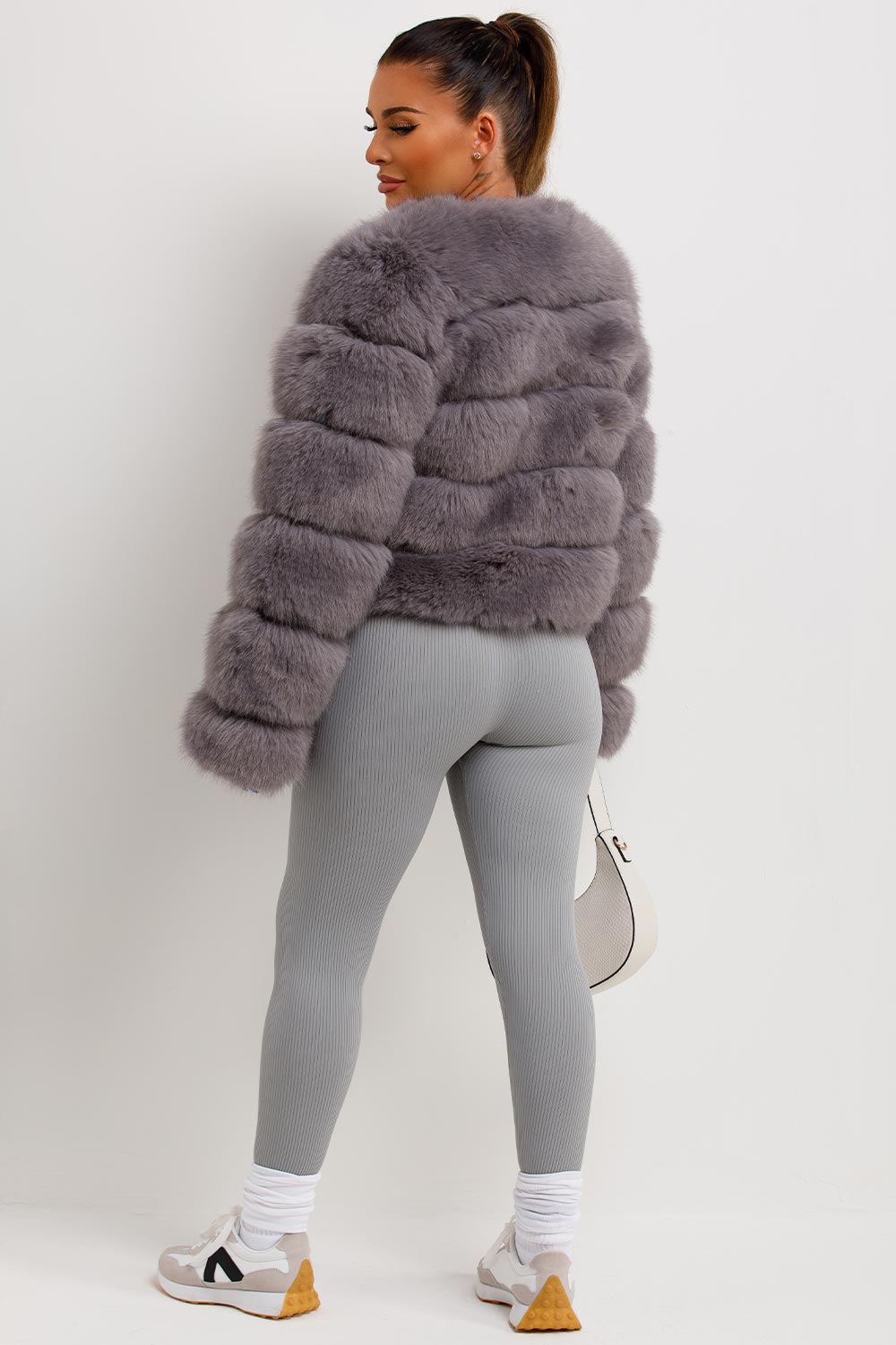 Faux Fur Bubble Coat Grey