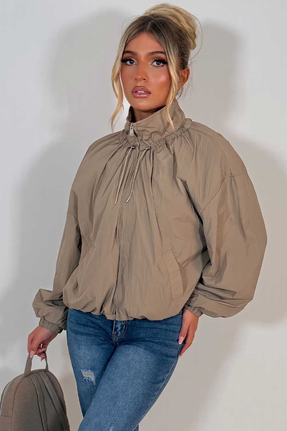 Funnel Neck Jacket Beige