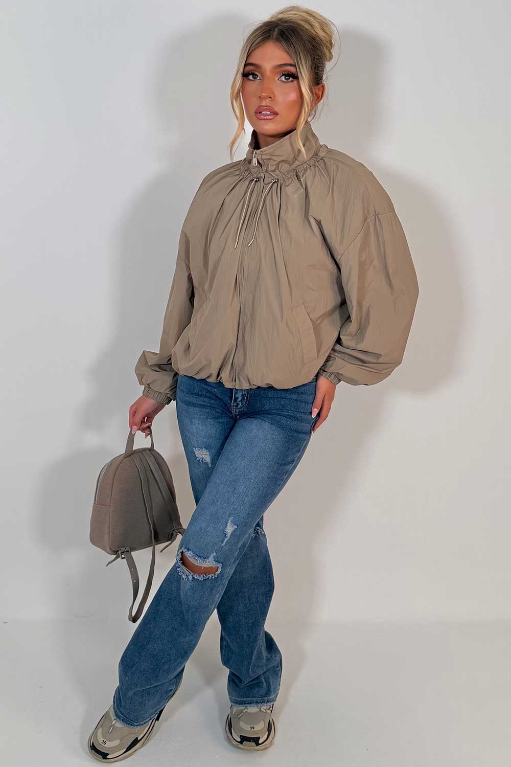 Funnel Neck Jacket Beige