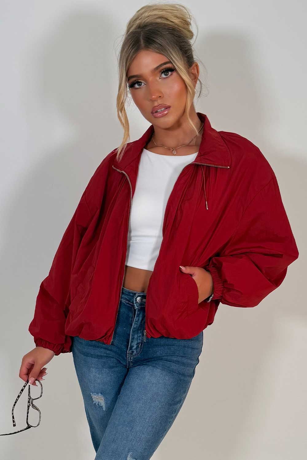 Funnel Neck Jacket Burgundy
