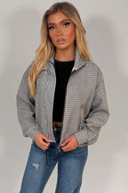 Checked Jacket With Drawstring Hem Black & White