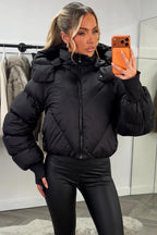 Black Puffer Padded Jacket With Hood