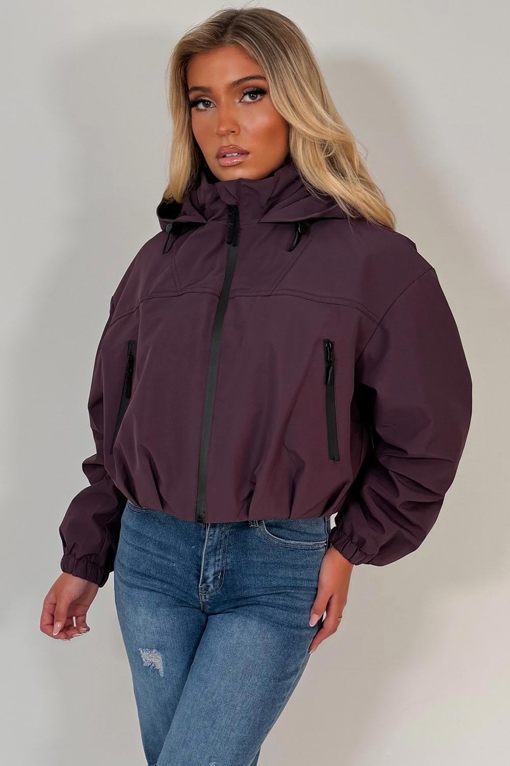 Crop Padded Jacket With Hood Purple