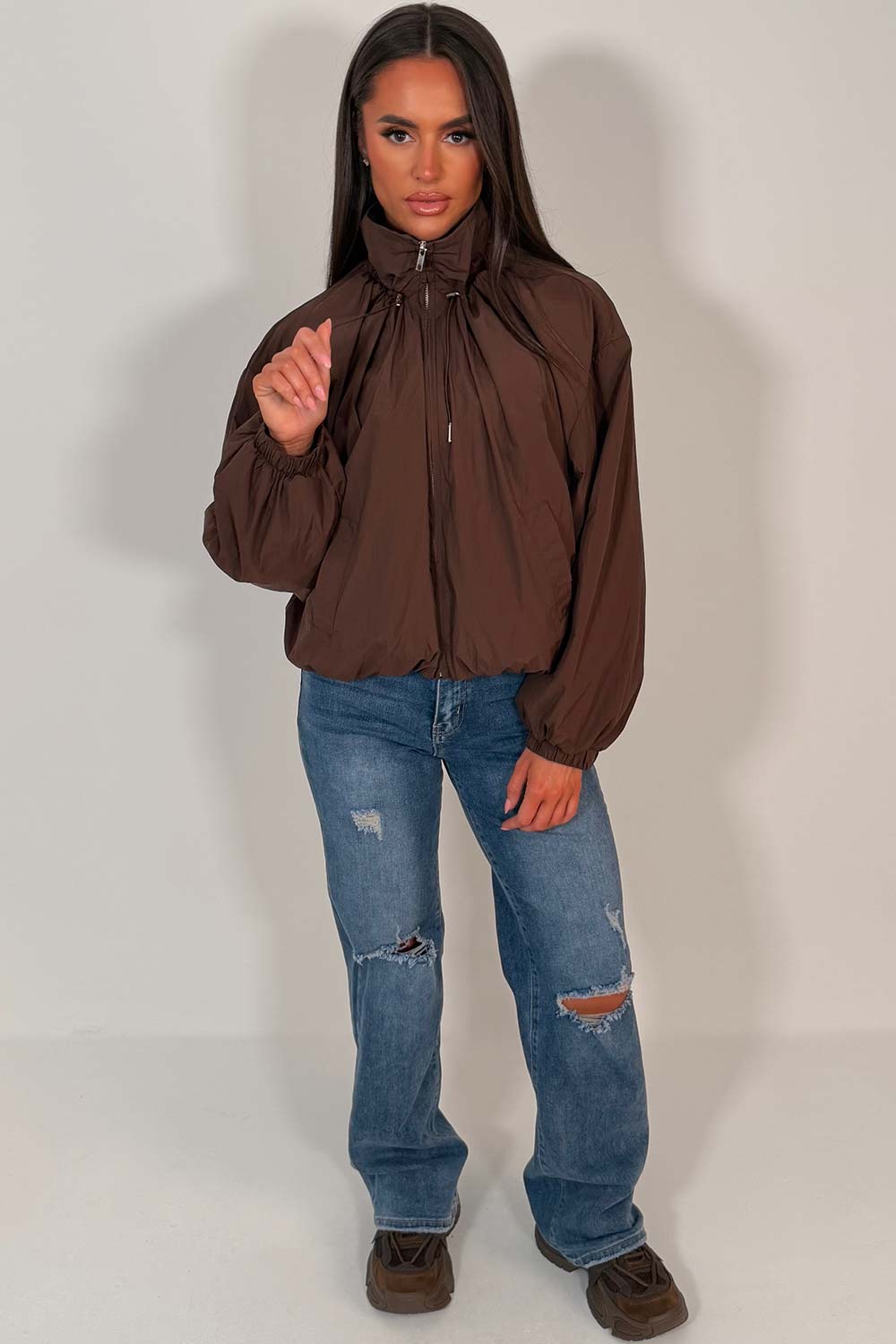 Funnel Neck Jacket Brown