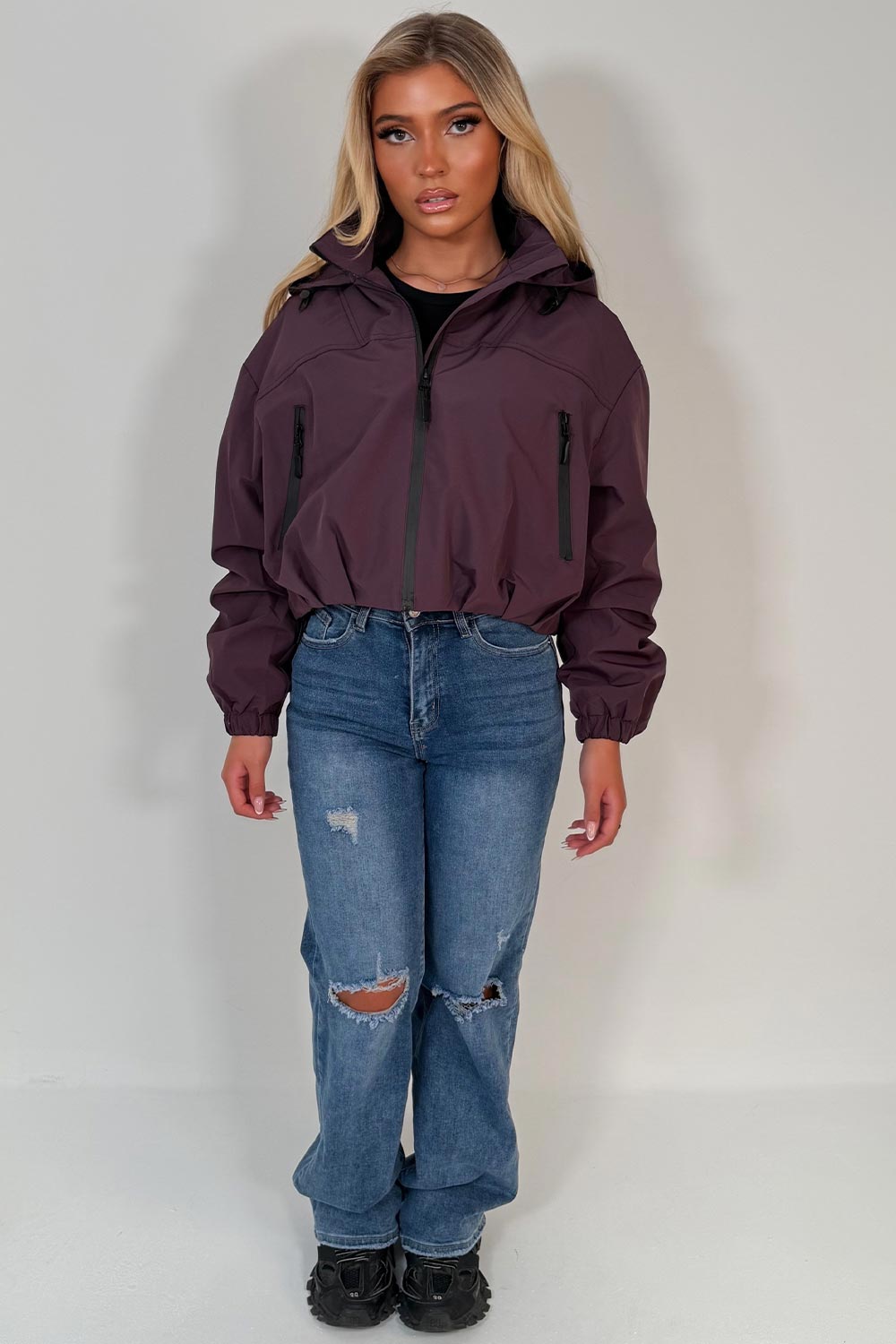 Crop Padded Jacket With Hood Purple