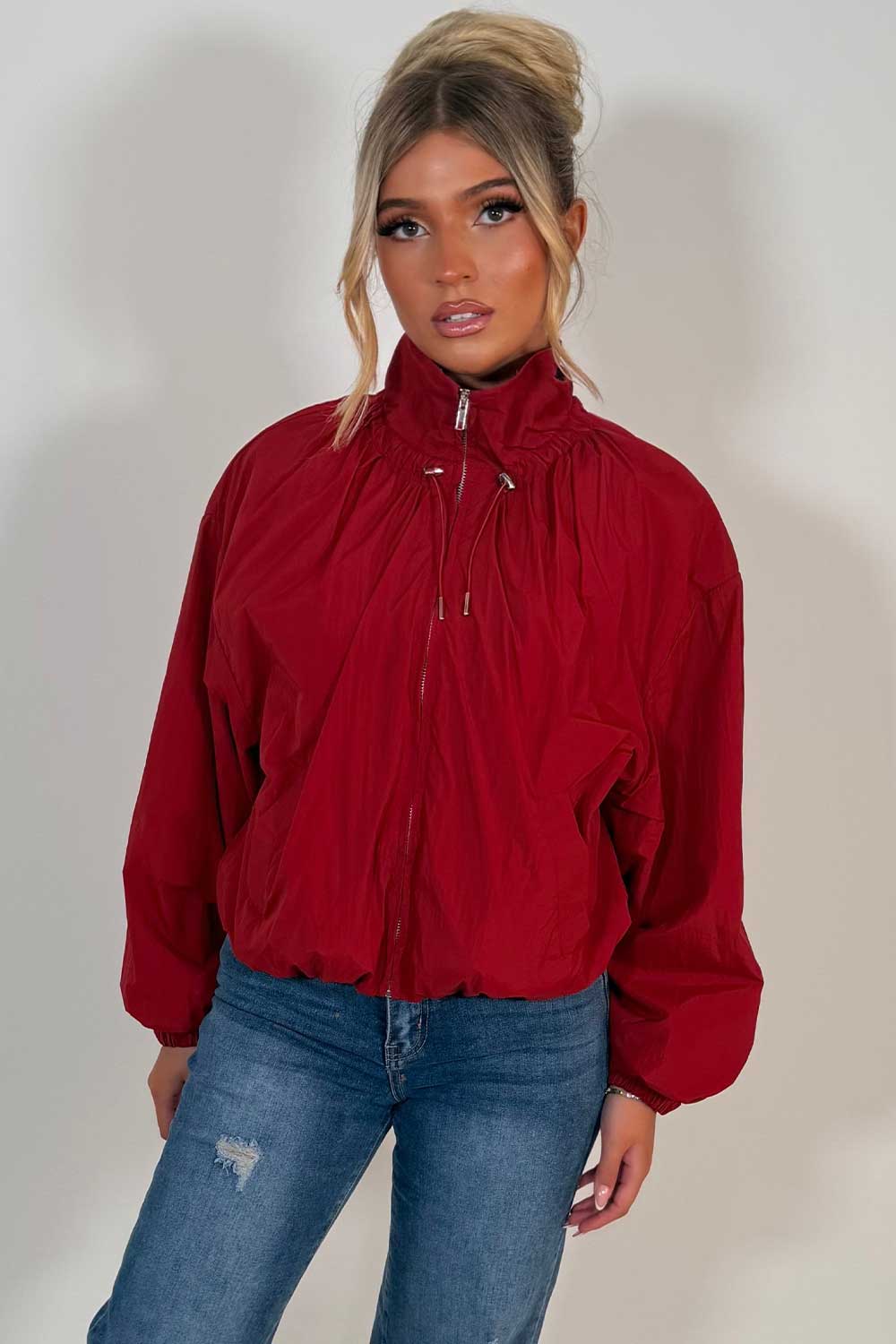 Funnel Neck Jacket Burgundy