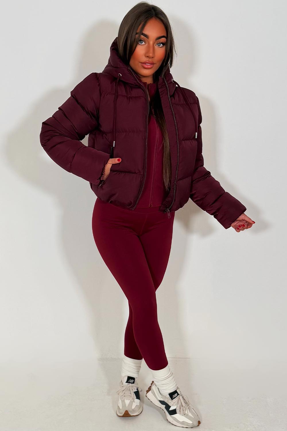 Hooded Puffer Jacket Burgundy