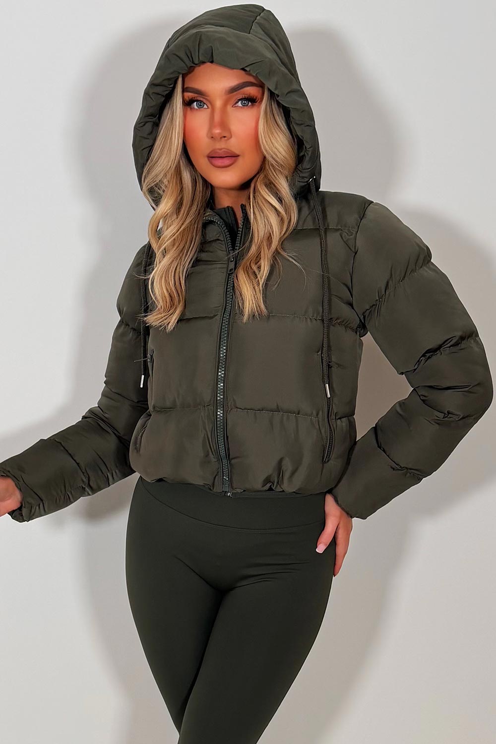 Hooded Puffer Jacket Khaki